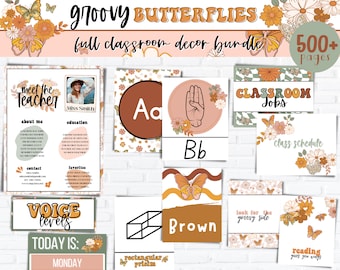 Paquete de decoración de aula editable con mariposas maravillosas / Decoración de aula de primaria / Decoración de aula moderna / Paquete de decoración de aula retro DIY