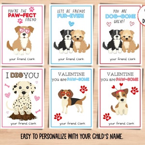 Puppy printable Valentine's Day Cards. Editable Puppy Classroom Valentine Cards. Student Personalized Valentine DIY Cards