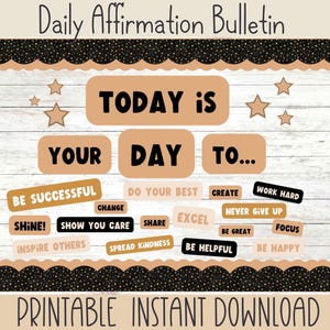 Daily Affirmation Bulletin Board Kit | Printable Boho Bulletin Borders | Bulletin Board Kit | New Year Theme | Modern Classroom