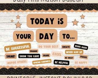 Daily Affirmation Bulletin Board Kit | Printable Boho Bulletin Borders | Bulletin Board Kit | New Year Theme | Modern Classroom