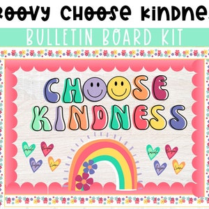 Boho Rainbow Choose KINDNESS Bulletin Board Kit | Happy Face Retro Bulletin | Bright Bulletin board | Choose Kindness | You are Loved