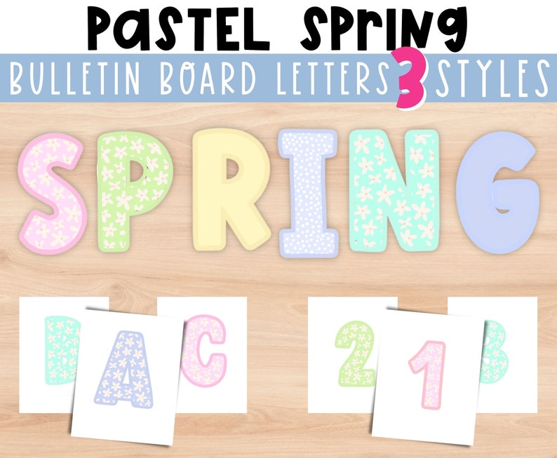Spring Pastel Bulletin Letters Large bulletin Letters Flower Classroom Decor. Bright Spring Bulletin borders Easter Bulletin Idea image 1
