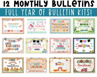 Editable Bulletin KITS | 12 Monthly bulletin ideas. Holiday Bulletin Board Kit. DIY Classroom Decor. Printable bulletin borders. Valentines