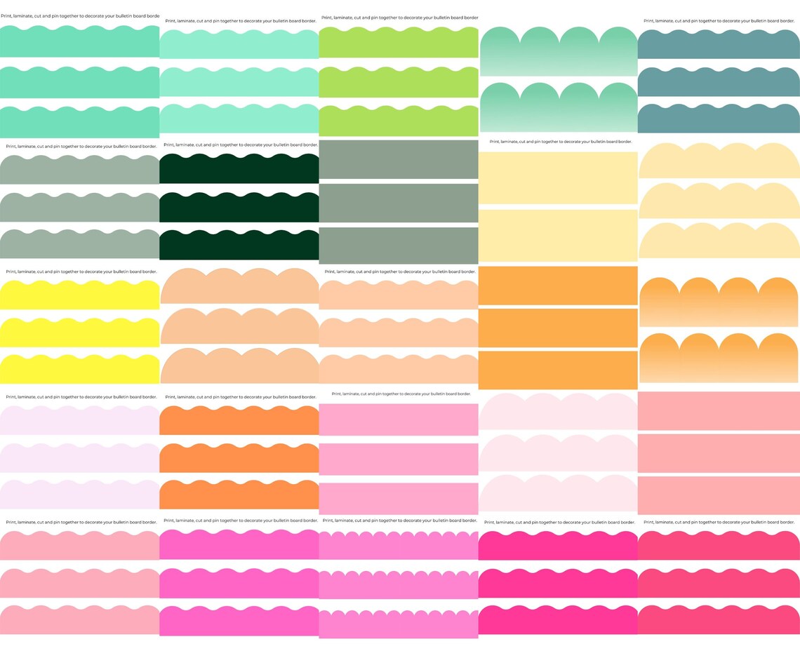 Solid Bulletin Board Borders Bundle. 55 COLORS Modern Printable ...
