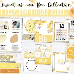 Bee Editable CLASSROOM DECOR Bundle | Elementary Classroom Decor | Modern Classroom Decor | Sweet as can Bee DIY Class Decor Bundle