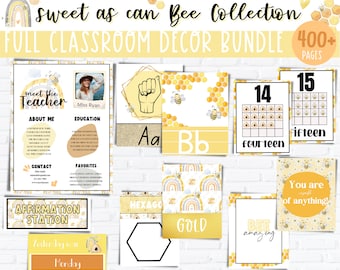 Bee Editable CLASSROOM DECOR Bundle | Elementary Classroom Decor | Modern Classroom Decor | Sweet as can Bee DIY Class Decor Bundle