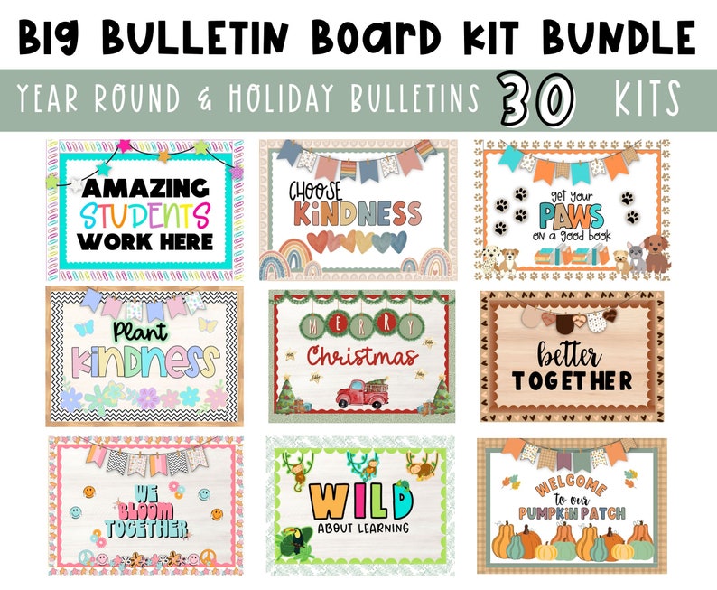 Printable Bulletin Board Bundle of 30 Kits. Holiday Bulletin Etsy