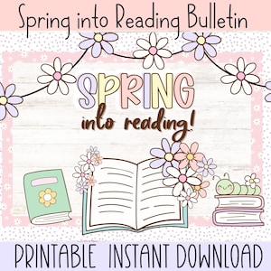 Spring into Reading Library Book Bulletin Board Kit | Easy and Modern Classroom Decorations | Bulletin Board Kit | Reading Encouragement