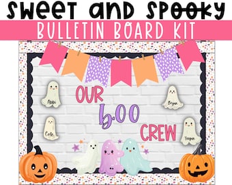 Kit de tablón de anuncios de Halloween con fantasmas en colores pastel / Tablón de anuncios de otoño / Decoración de aula con calabazas estilo boho / Borde de boletín de otoño