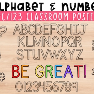 Letras del tablón de anuncios imprimibles grandes carteles de alfabeto y números / decoraciones modernas de aula fáciles de hacer bricolaje / descarga instantánea imprimible