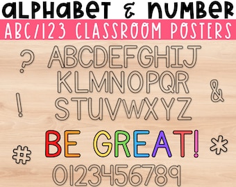 Pinnwand Buchstaben Printable Großes Alphabet und Zahlen Poster | Einfache DIY Moderne Klassenzimmer Dekorationen | Druckbare Sofort Download
