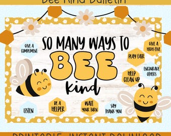 Cute Bee Bulletin Board Kit | Printable Honey Bee Bulletin Board Kit for Classroom | Always Bee Kind | DIY Classroom Decor | Modern Teacher
