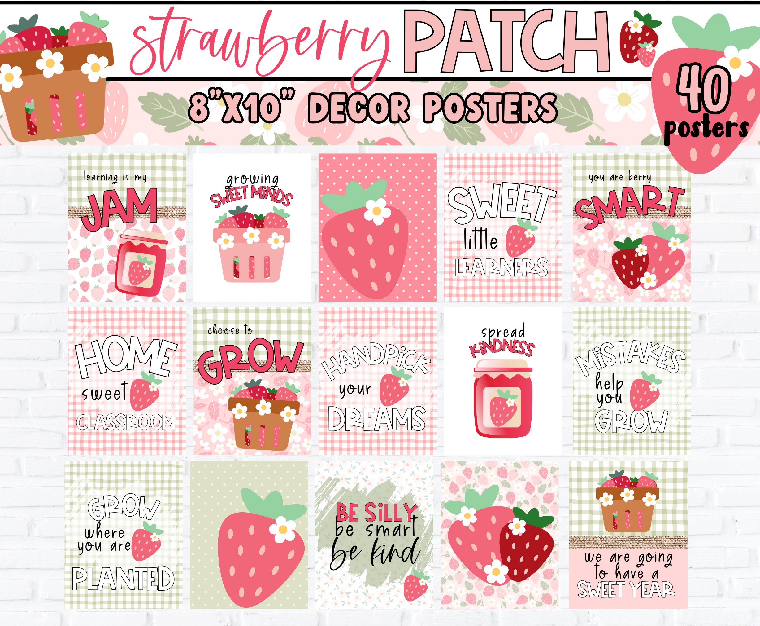 Strawberry Theme Editable CLASSROOM DECOR Bundle | Elementary Classroom ...