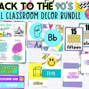 90&#39;s Theme Editable CLASSROOM DECOR Bundle | Elementary Classroom Decor | Modern Classroom Decor | 90&#39;s Inspired DIY Classroom Decor Bundle