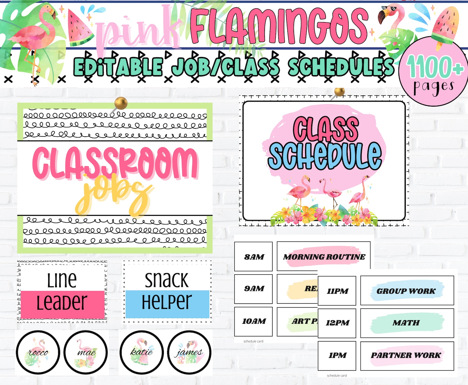 Flamingo Summer Theme Editable CLASSROOM DECOR Bundle | Elementary ...