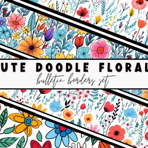 Cute floral doodle bulletin border. Colorful Printable Classroom Border. Classroom DIY Decor. Bulletin Board DIY