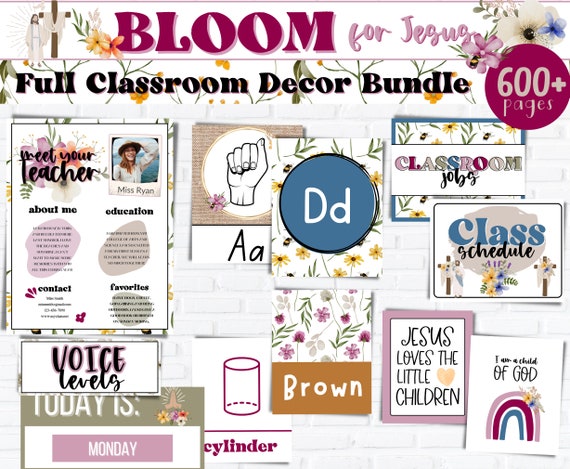 Christian Editable CLASSROOM DECOR Bundle | Elementary Classroom Decor | Modern Classroom Decor | Kids Bible Verse Wall Art | Sunday School