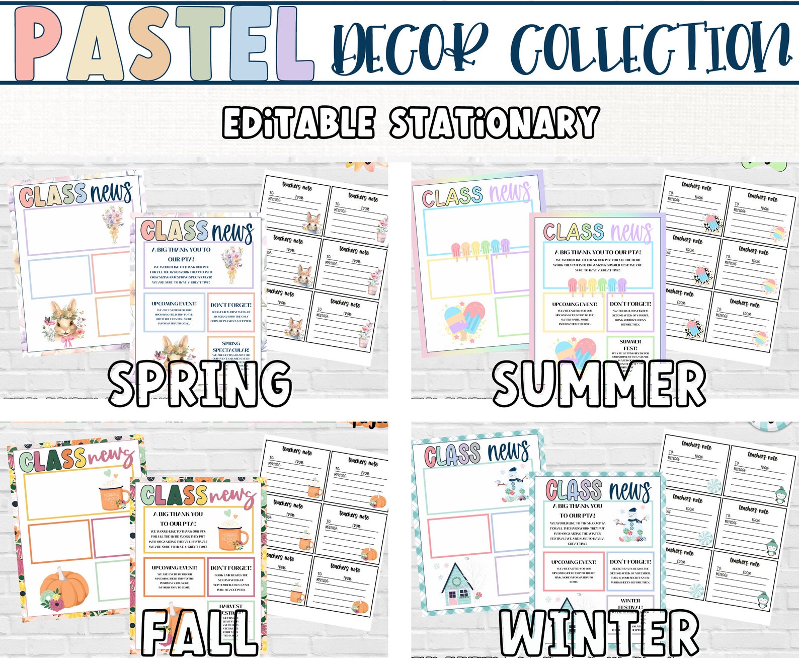 Seasonal Pastel Editable Classroom Decor Bundle | Modern Elementary ...