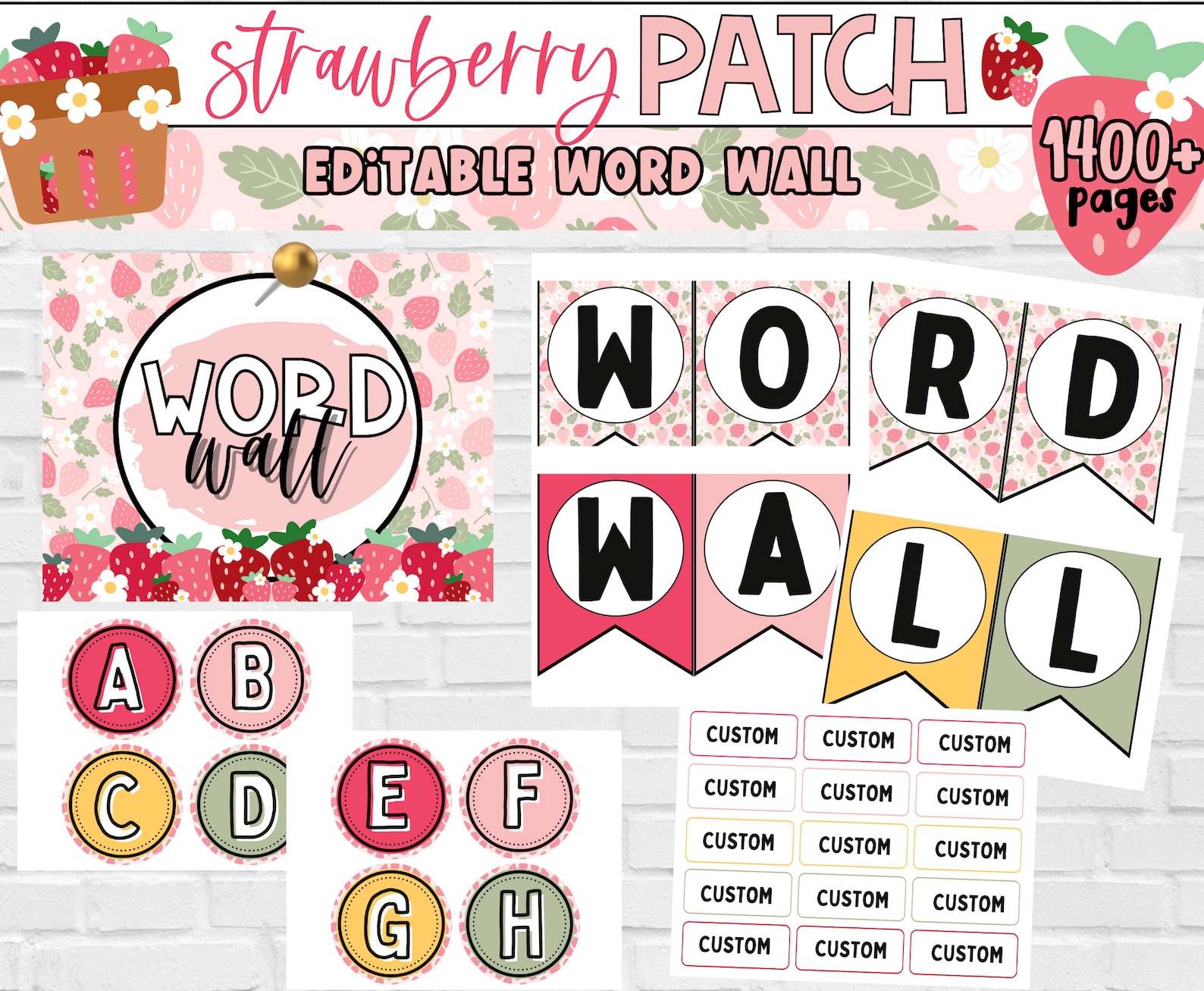 Strawberry Theme Editable CLASSROOM DECOR Bundle | Elementary Classroom ...
