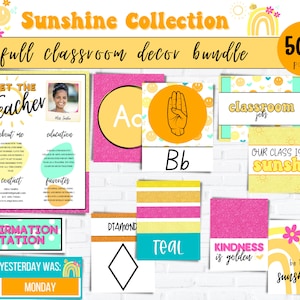 Bright Sunshine Editable CLASSROOM DECOR Bundle | Elementary Classroom Decor | Modern Classroom Decor | Colorful DIY Classroom Decor Bundle