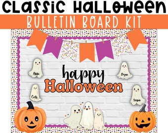 Kit de tablón de anuncios clásico de Ghost Happy Halloween / Tablón de anuncios de otoño / Decoración del aula de calabaza boho / Borde de boletín de otoño