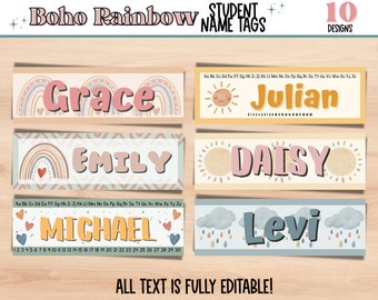 MODERN RAINBOW Editable Student Desk Plate. Student Name Tags. Calm Colors Classroom Decor. Classroom DIY Decor. Easy Teacher Printable.
