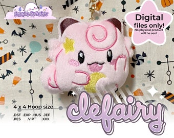 In the Hoop Plüsch Clefairy Inklusive Anleitung 4x4 ITH Plushie Stickmaschine Schnittmuster