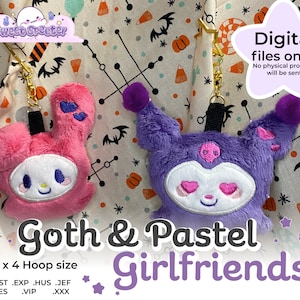 In the Hoop Plush Goth And Pastel Girlfriends Cartoon Includes Instructions 4x4 ITH TWO Plushie Embroidery Machine Pattern