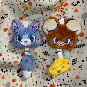 Kawaii Tom & Jerry Anime Handgemacht minky Schlüsselanhänger Set Süße Katze und Maus