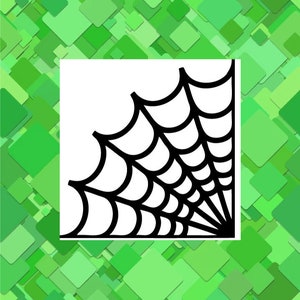 May include: Black and white corner design featuring a spider web with a radial pattern.