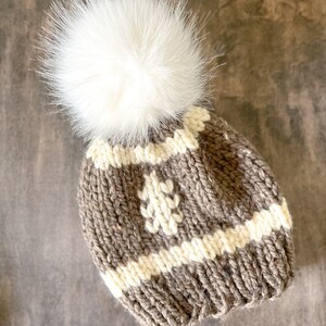 Handknit Football Hat with Fur Pom - Child