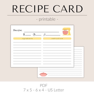 Printable recipe card template for recipe card box | recipe card 5x7 | recipe card 4x6