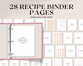 Printable Recipe Binder Pages | 8.5x11 & A4 | Minimalist peach beige recipe book binder with cover, category dividers, spines and tabs