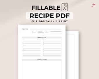 Fillable Recipe Template PDF | Minimalist recipe pages for your recipe binder