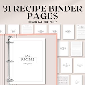 Páginas para fichário de receitas para impressão | 8,5 x 11 e A4 | Fichário minimalista para livros de receitas para impressão com capa, divisórias de categoria, lombadas e abas