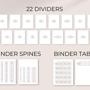 Printable Recipe Binder Pages | 8.5x11 & A4 | Minimalist printable recipe book binder with binder cover, category dividers, spines and tabs image 5
