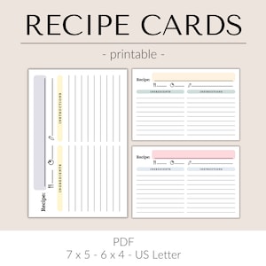 Printable recipe cards | Recipe card template for your recipe cards collection | Recipe cards printable | 5x7 recipe card | 4x6 recipe card