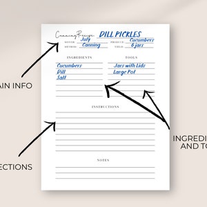 Printable recipe canning page