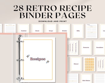 Printable Recipe Book Binder | 8.5x11 & A4 | Retro printable recipe book binder with binder cover, category dividers, spines and tabs