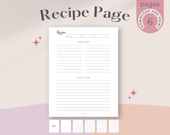 Druckbare Rezept Vorlage | Rezeptbuch Vorlage | Druckbare Rezeptseite für Dein Rezeptbuch oder Deinen Rezeptordner | Minimalistisches Rezept