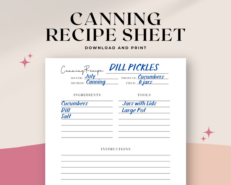 Canning Recipe Sheet