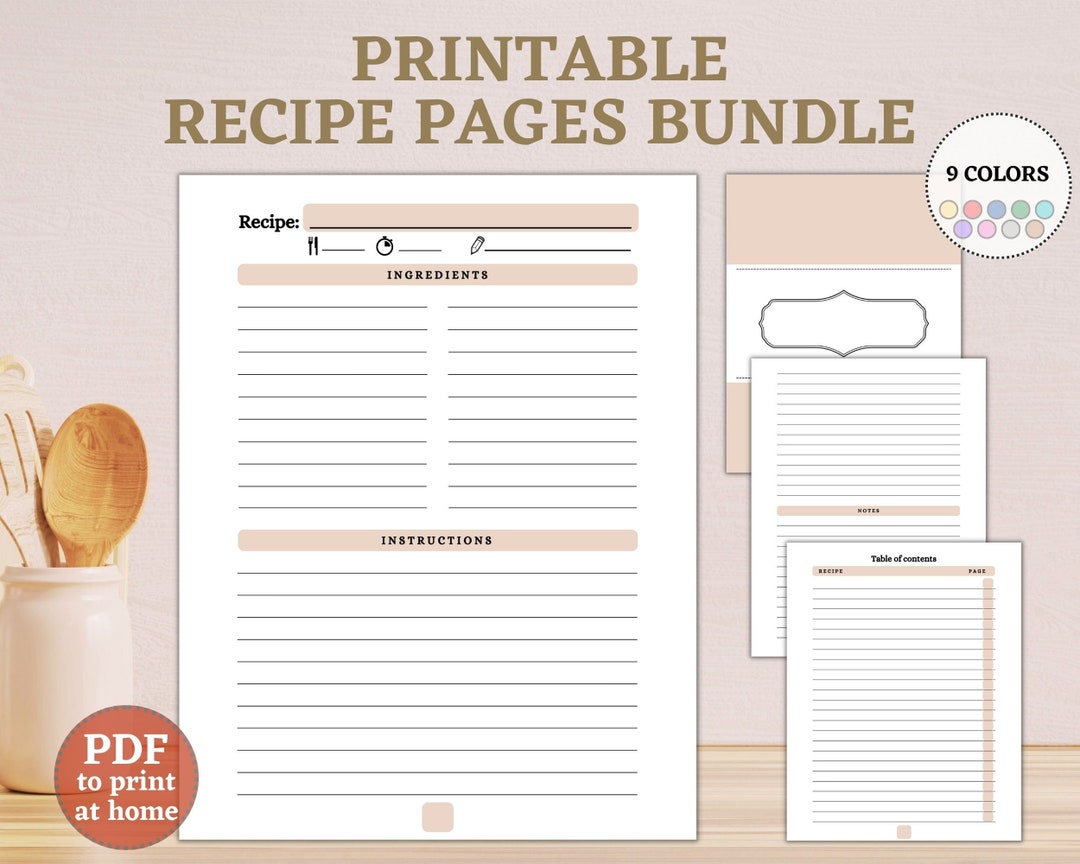 Printable Recipe Template Recipe Book Template Printable - Etsy