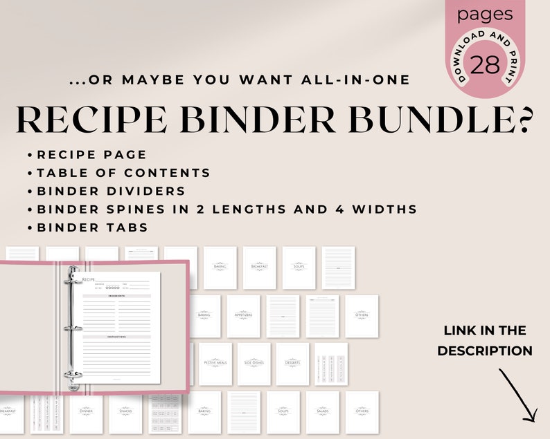 Printable Recipe Binder Dividers | 8.5x11 &amp; A4 | Minimalist Printable ...