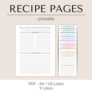 Printable Recipe Template | Recipe Book Template | Printable recipe page for your own recipe book | Recipe Template