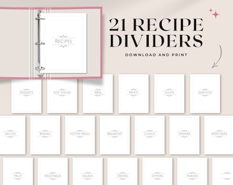 Printable Recipe Binder Dividers | 8.5x11 & A4 | Minimalist printable recipe book binder dividers with categories and cover