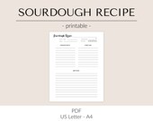 Printable Sourdough Recipe Template | Sourdough Bread Recipe Page | Printable Sourdough Recipe Page | Gift for Baker