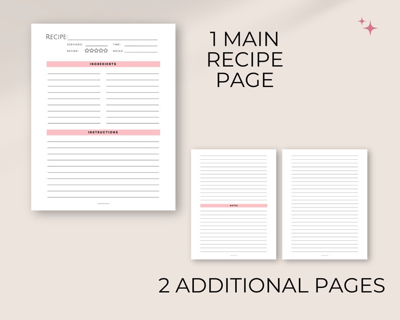 Printable Recipe Binder Pages | 8.5x11 &amp; A4 | Minimalist Pink Printable Recipe Book Binder With ...