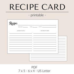 Rezeptkartenvorlage für Rezeptkartenbox | Moderne Rezeptkarte Minimalist | Rezeptkarte 13x18 | Rezeptkarte 10x15cm
