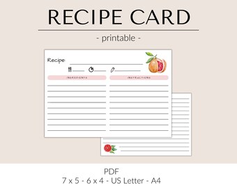 Rezeptkarten Vorlage zum Ausdrucken für Rezeptkarten Box | Druckbare Rezeptkarte pdf | Moderne Rezeptkarte 18x15 | Zitrus-Rezeptkarte 15x10
