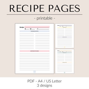 Printable Recipe Template | Recipe Book Template | Printable recipe page for your own recipe book | Recipe Template Printable